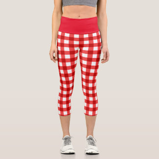Red gingham and chequered pattern capri leggings