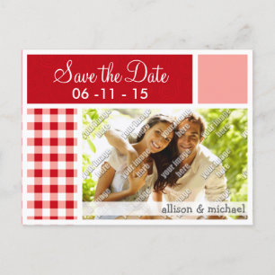 Red Gingham Announcement Postcard