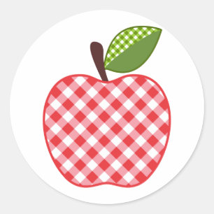 Red Gingham Apple Classic Round Sticker