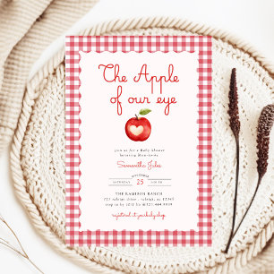Red Gingham Apple of Our Eye Baby Shower Invitation
