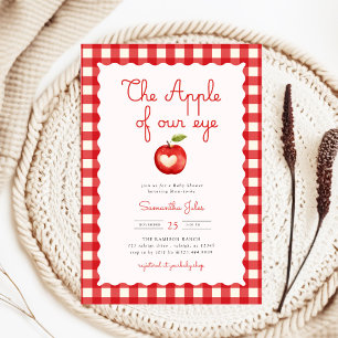Red Gingham Apple of Our Eye Baby Shower Invitation