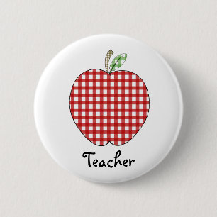 Red Gingham Apple Teacher Button