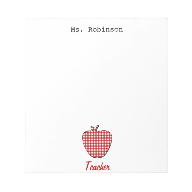 Red Gingham Apple Teacher Notepad (Front)