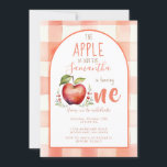 Red Gingham Apple Watercolor first birthday Invitation<br><div class="desc">A little Apple Is Turning One Invite, 
Fall Birthday Invitation Girl</div>