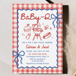 Red Gingham BaBy-Q Baby Shower Party Invitation