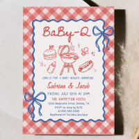 Red Gingham BaBy-Q Baby Shower Party Invitation