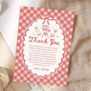 Red Gingham Baby-Q Baby Shower Thank You Card