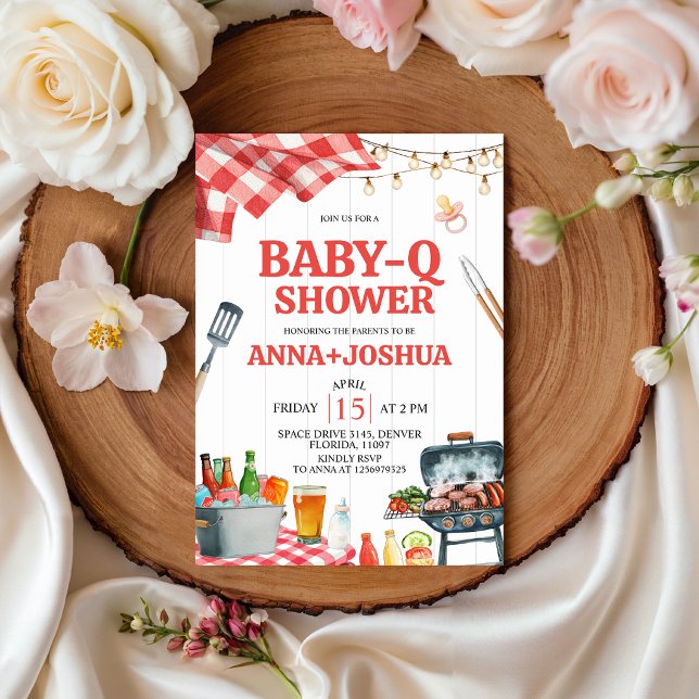 Red Gingham Baby-Q Shower Invitation (Creator Uploaded)