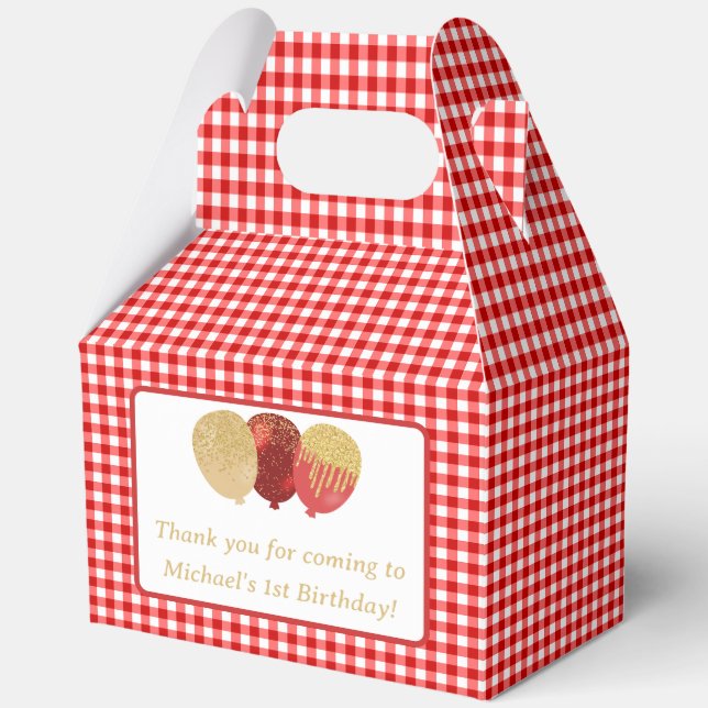 Red Gingham Balloons Custom Photo Birthday  Favour Box (Front)