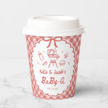 Red Gingham Barbecue Baby-Q Baby Shower Paper Cup