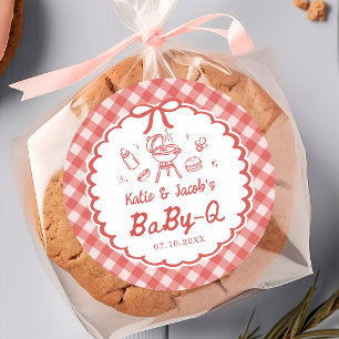 Red Gingham Barbecue Baby-Q Baby Shower Sticker