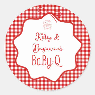 Red Gingham Barbecue BBQ Baby-Q Baby Shower  Classic Round Sticker
