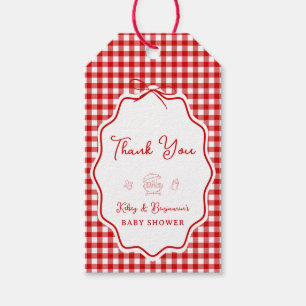 Red Gingham Barbecue BBQ Baby-Q Baby Shower  Gift Tags