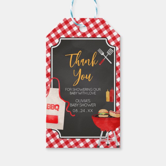 Red Gingham BBQ Baby Shower Favour Tag (Front)