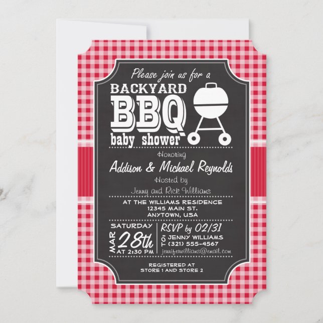 Red Gingham BBQ Baby Shower Invitation (Front)