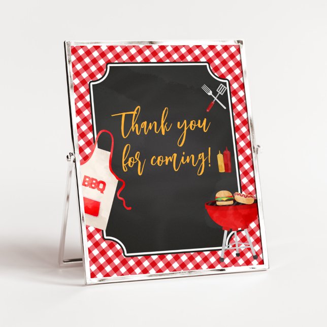 Red Gingham BBQ Baby Shower Thank you for Coming Poster (Burger in the Oven Baby Shower Thank you for Coming Sign)