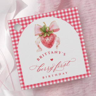 Red Gingham Berry First Birthday Favour Tags