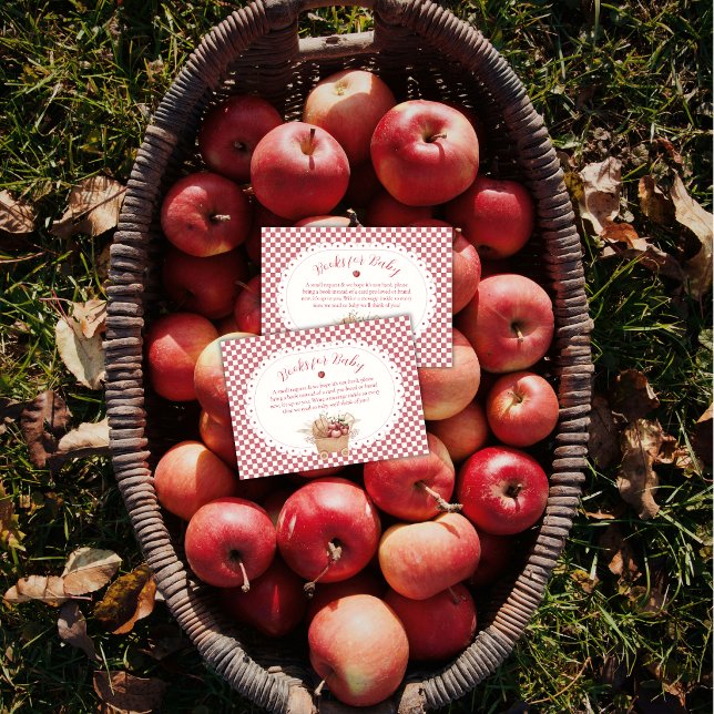 Red Gingham Boho Apple Books For Baby Shower  Enclosure Card (Red Gingham Boho Apple Books For Baby Shower Enclosure Card)