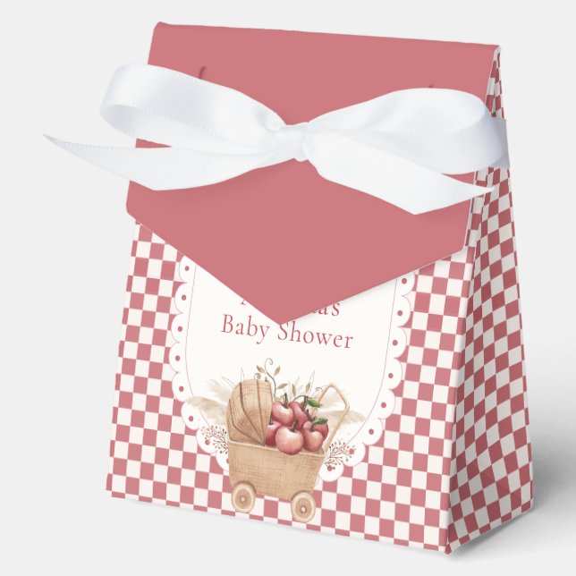 Red Gingham Boho Apple Of Our Eye Baby Shower Favour Box (Front)