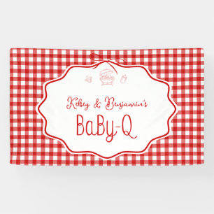 Red Gingham Bow Barbecue Baby-Q BBQ Baby Shower Banner