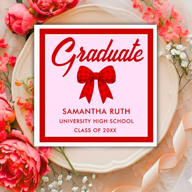 Red Gingham Bow Graduation Party Napkin (Creator Uploaded)