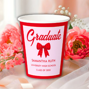 Red Gingham Bow Graduation Party Paper Cups