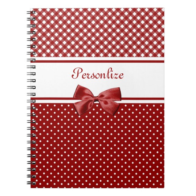 Red Gingham Bow Name Spiral Notebook (Front)