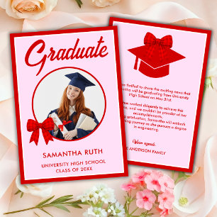 Red Gingham Bow Photo Graduation Announcement