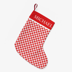 Red Gingham Buffalo Check Custom Name Monogram Small Christmas Stocking