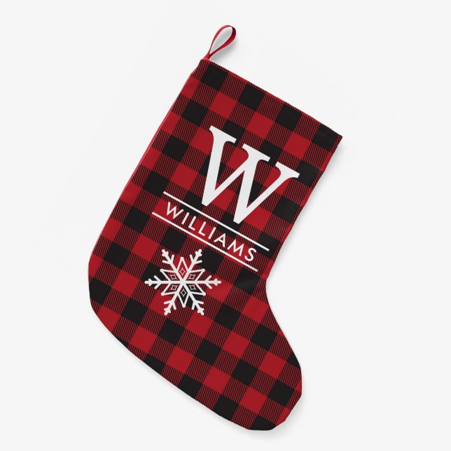 Red Gingham Buffalo Plaid Custom Name Monogrammed Small Christmas Stocking (Front (Hanging))