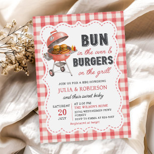 Red Gingham Burger BBQ Baby Shower Invitation