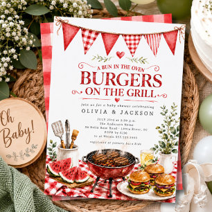 Red Gingham Burgers on the Grill Invitation