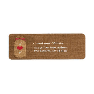 Red Gingham & Burlap Mason Jar Return Address