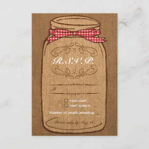 Red Gingham & Burlap Mason Jar RSVP Card