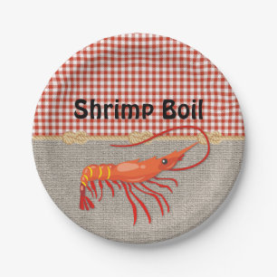 Red Gingham Burlap Rope Shrimp Boil Party Paper Plate