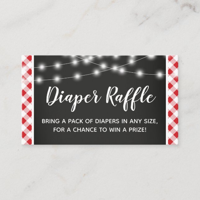 Red Gingham Chalkboard Baby Shower Diaper Raffle Enclosure Card (Front)