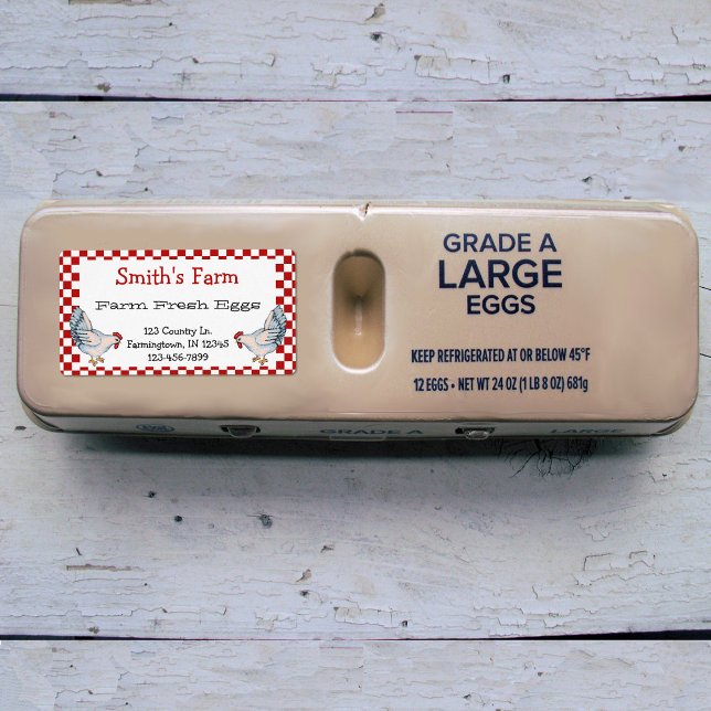 Red Gingham Check Farm Fresh Eggs Chickens Label (Creator Uploaded)
