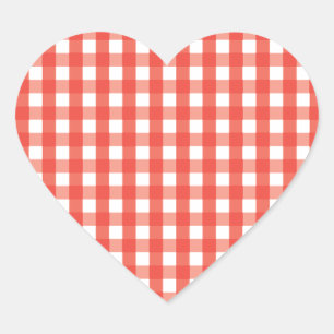 Red Gingham Check Pattern Heart Sticker