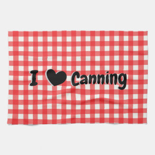 Red Gingham Check Pattern I Heart Canning Tea Towel