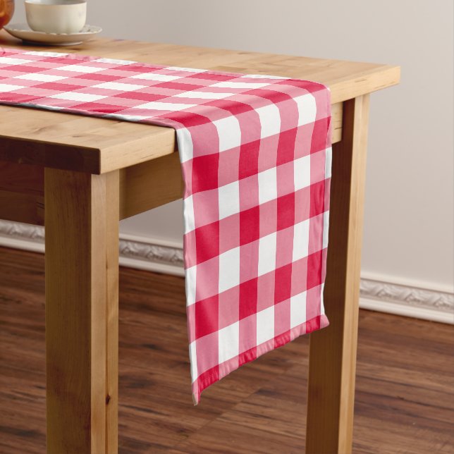 Red Gingham Check Pattern Short Table Runner (In Situ)