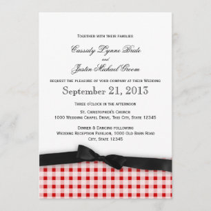 Red Gingham Check Pattern with Ribbon Invitation