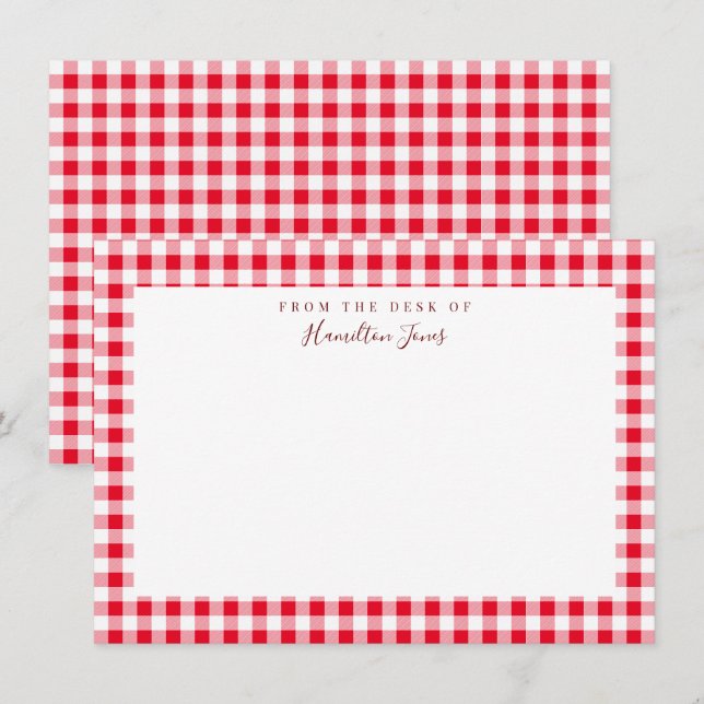 Red Gingham Check Personal Stationery Thank You Card (Front/Back)
