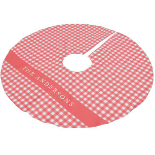 Red Gingham Check Personalised Family Name Holiday Brushed Polyester Tree Skirt