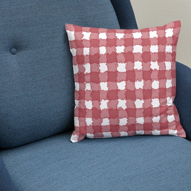 Red Gingham Checkered Background Plaid Pattern Cushion (Creator Uploaded)