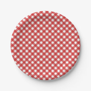 Red Gingham Checkered BBQ Party Paper Plate