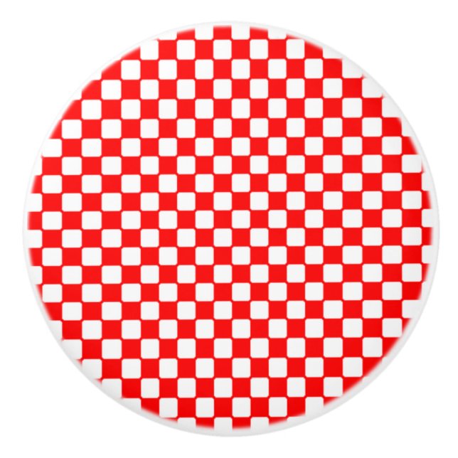 Red Gingham Checks Ceramic Knob (Front)