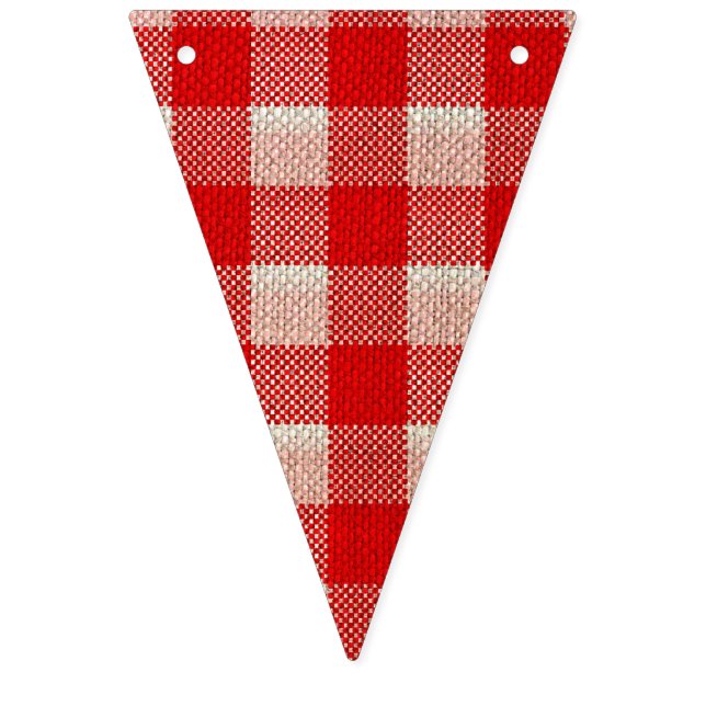 Red Gingham Chequered Pattern Burlap Look Bunting (First Flag)