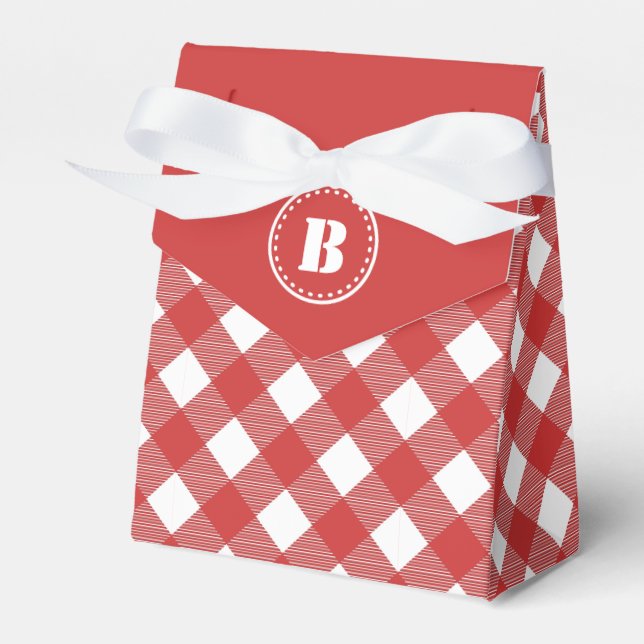 Red Gingham Chequered Pattern Favour Box (Front Side)