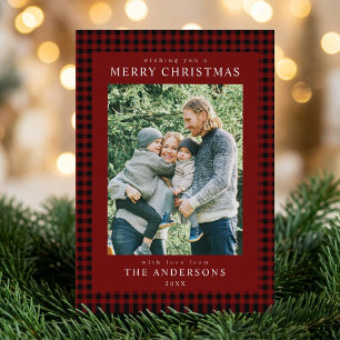 Red Gingham Christmas Photo Holiday Card
