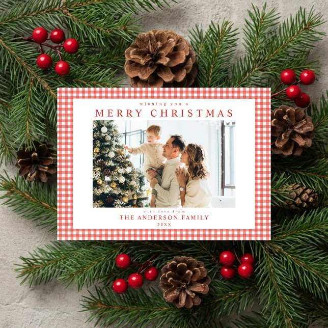 Red Gingham Christmas Photo Holiday Card (Creator Uploaded)